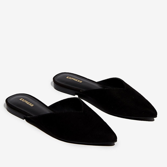 black flat mule slides